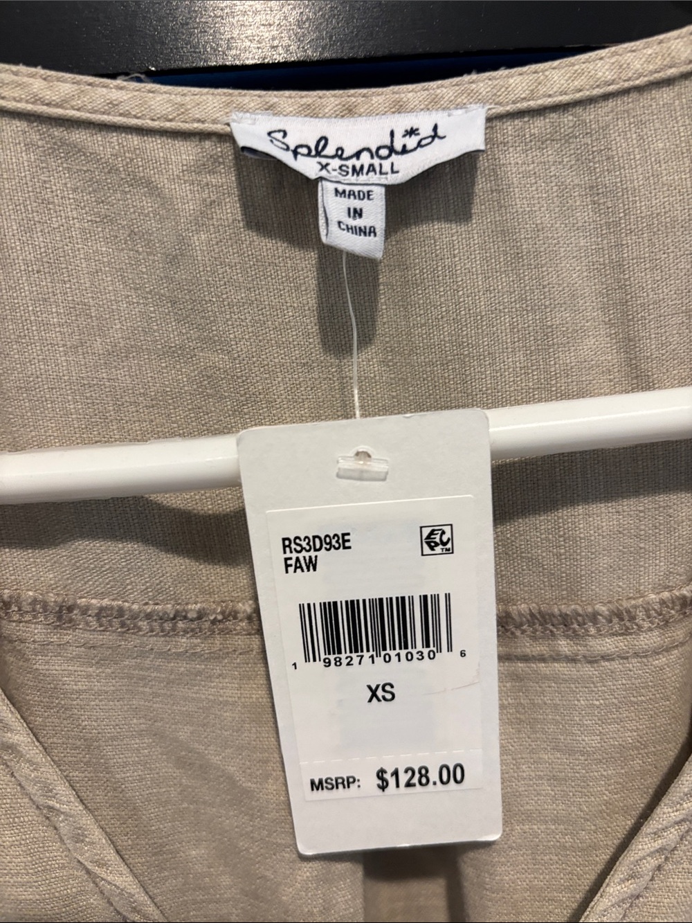 Splendid Beige Sleeveless Button-Front Jumpsuit with Tie Waist - Picture 2 of 2